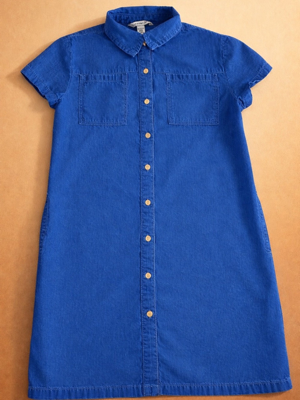 Calvin Klein CK Girl’s Button-Front Short Sleeve Denim Dress - Cobalt Blue